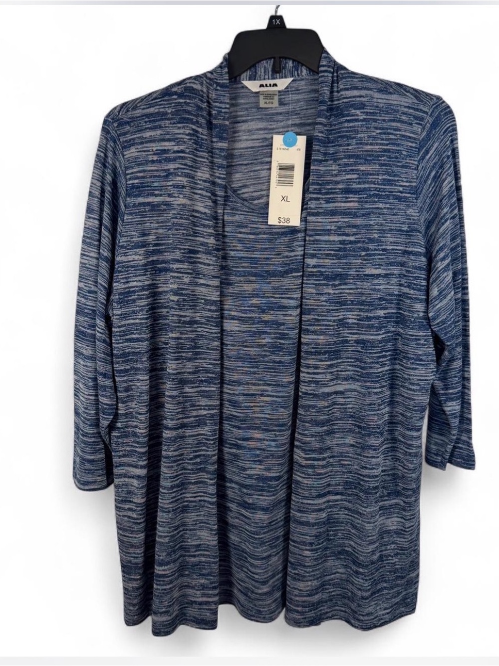 NWT Alia Blue Space-Dye Open-Front Cardigan Styled Top - XL.